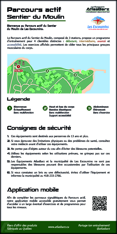 Panneau 1 Recto Bienvenue Les Escoumins Active fitness circuit, Les Escoumins