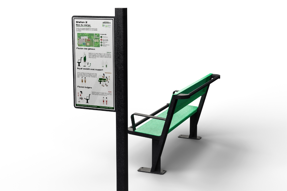 banc actif avec panneau descriptif Banc de parc multifonction